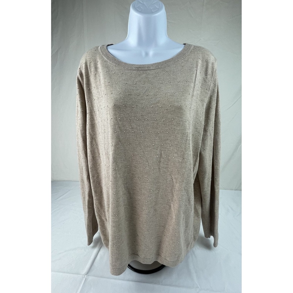 TEEBERRY & WEAVE WOMENS XL BEIGE SWISS DOT KNIT SWEATER HI LOW HEM PULLOVER